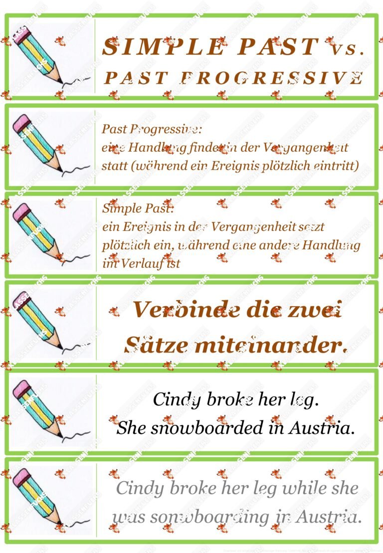 Englisch: Simple Past vs Past Progressive – Übungskarten